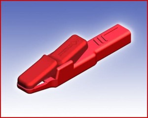 Izolowany krokodylek z gniazdem 4mm, Hirschmann AK 2 S RT (czerwony), Nr. 19A  42725