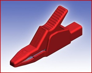 Izolowany krokodylek z gniazdem 4mm, Hirschmann AK 2 B 2540 RT (czerwony), Nr. 18  42721